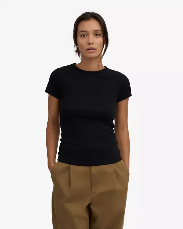 Colorful Standard Organic Rib SS T-Shirt Deep Black Damen Shirt schwarz